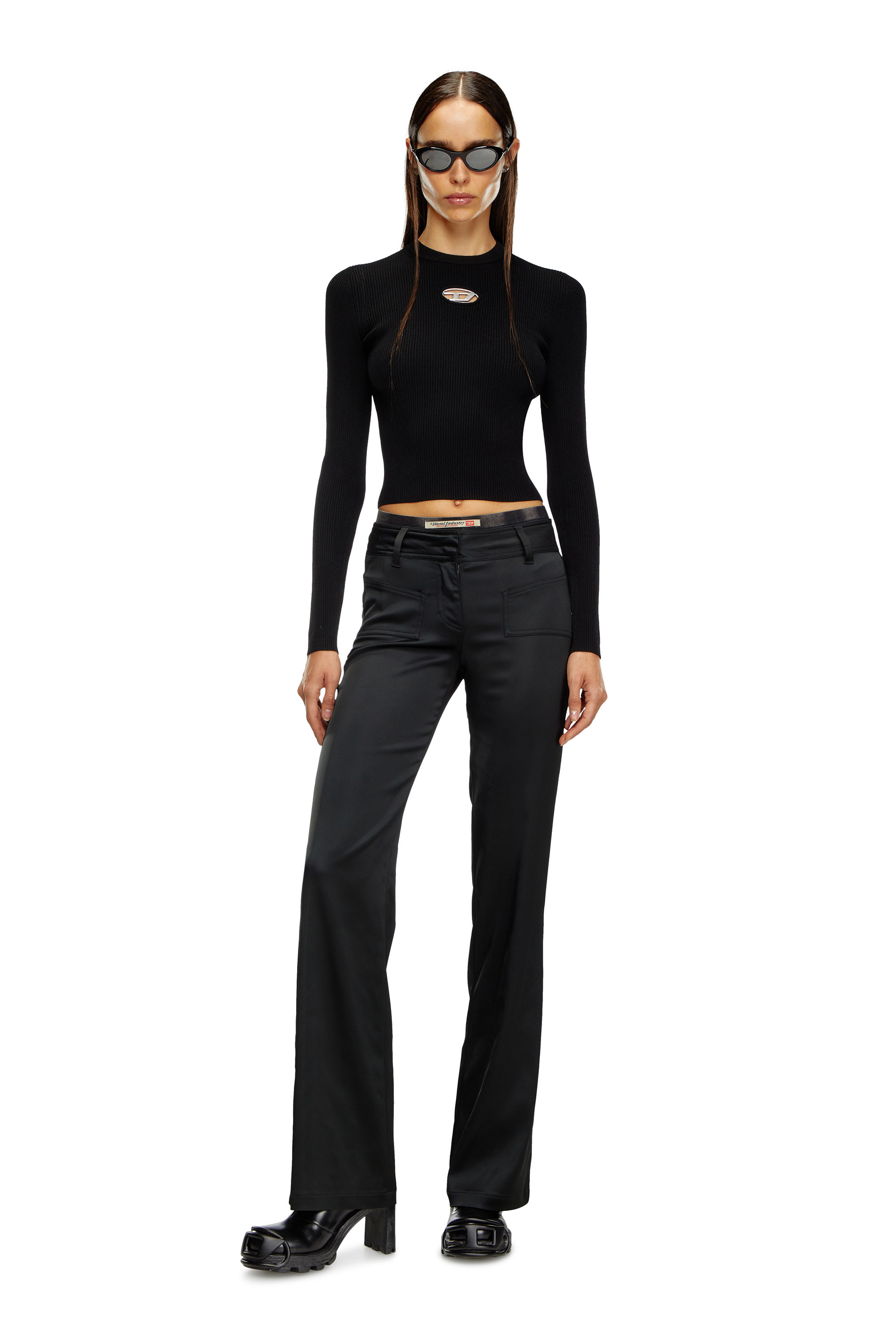 Diesel - M-VALARI, Damen Rippstrick-Top aus einer Viskosemischung mit Oval D in Schwarz - 2