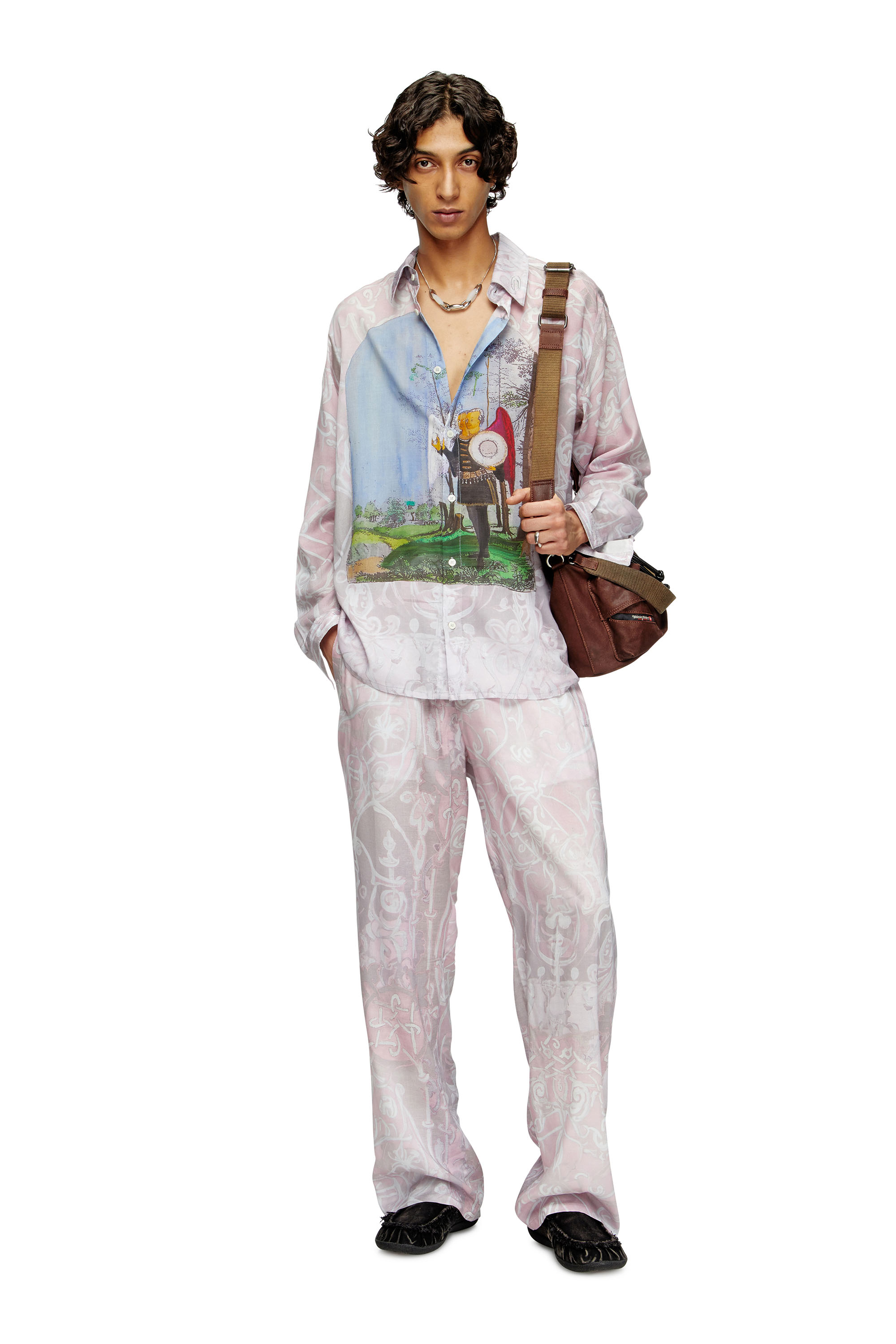 Diesel - P-THECK-A-AJFW, Unisex Trackhose mit mittelalterlichem Print in Rosa - 2