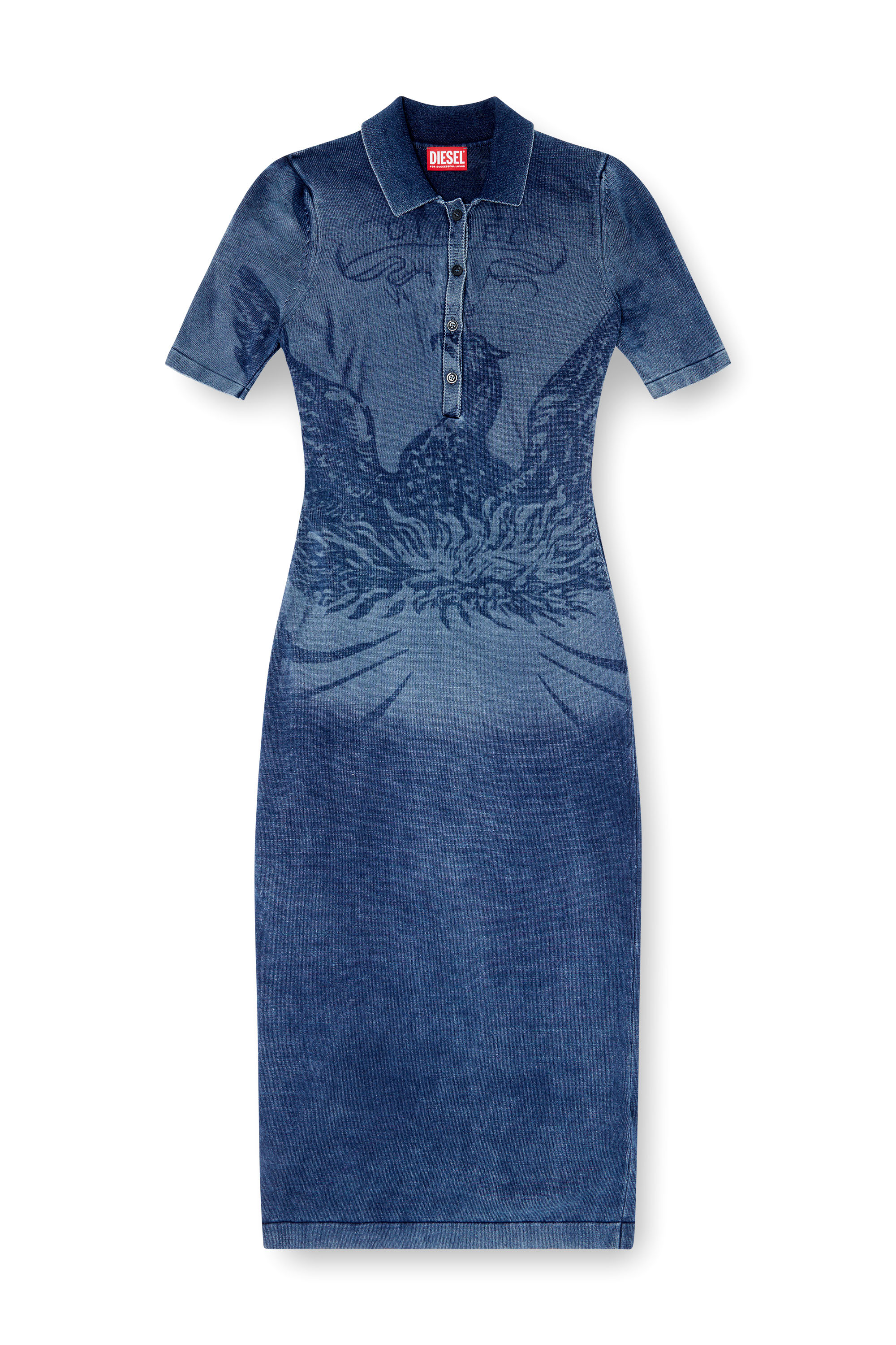 Diesel - M-FENNY-DRS, Damen Polo-Midi-Kleid im Denim-Effekt-Strick in Mittelblau - 3